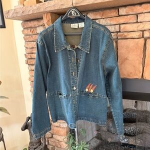 Vintage 1997 Jane Seymour Crossing Cultures Native American Beaded Denim Jacket